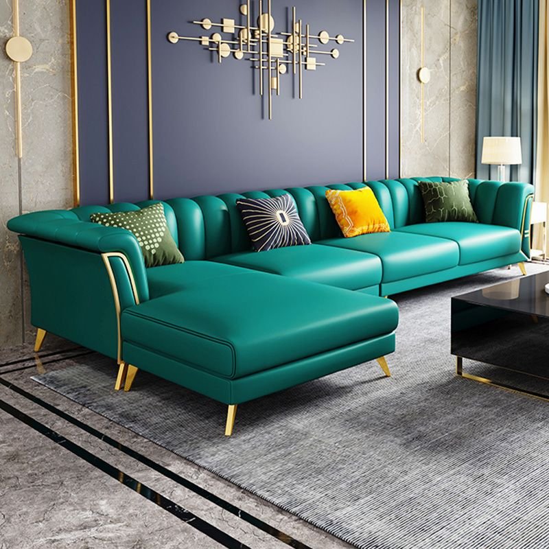 Glam Style Nappa Sectional Sofa with Brass Legs and Channel Back Design - 134"L x 71"W x 31"H Nappa Left