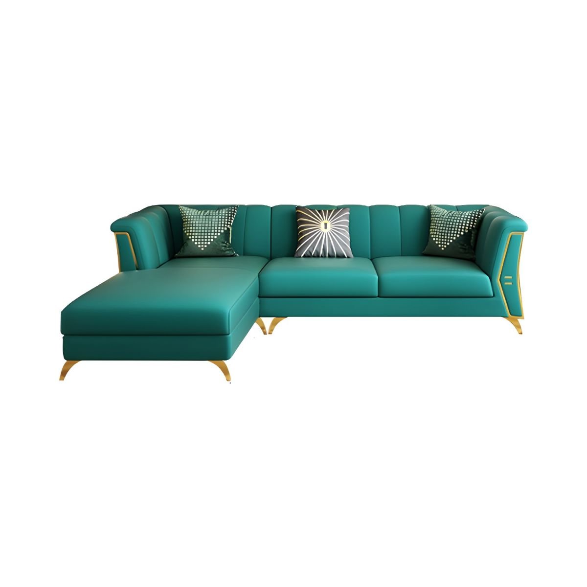 Glam Style Nappa Sectional Sofa with Brass Legs and Channel Back Design - 105.5"L x 71"W x 31"H Nappa Left