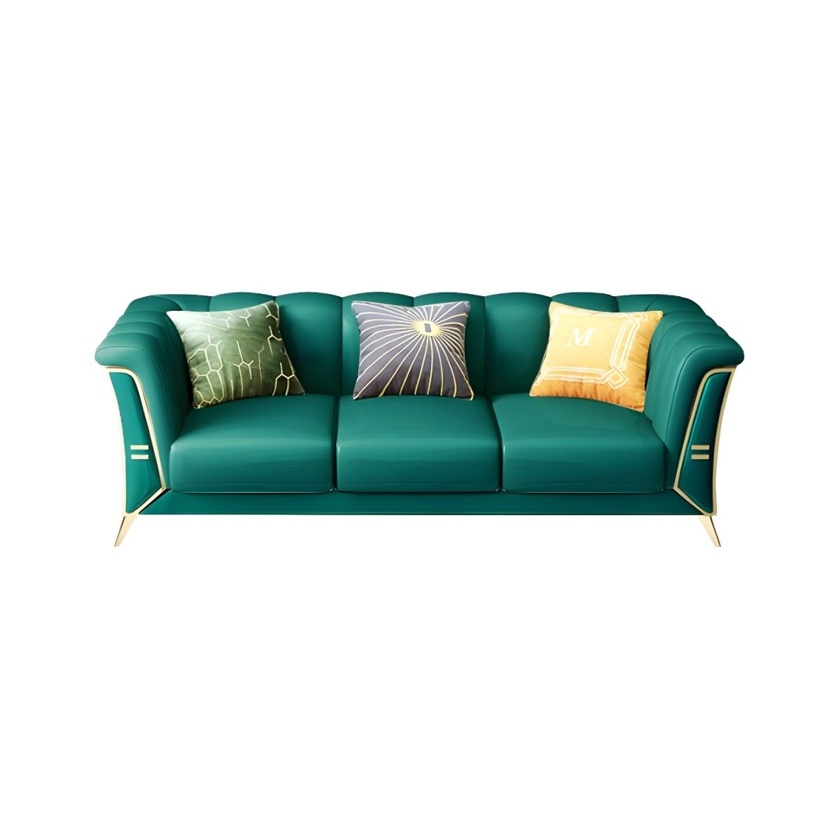 Glam Style Nappa Sectional Sofa with Brass Legs and Channel Back Design - 87"L x 36"W x 31"H Nappa Horizontal