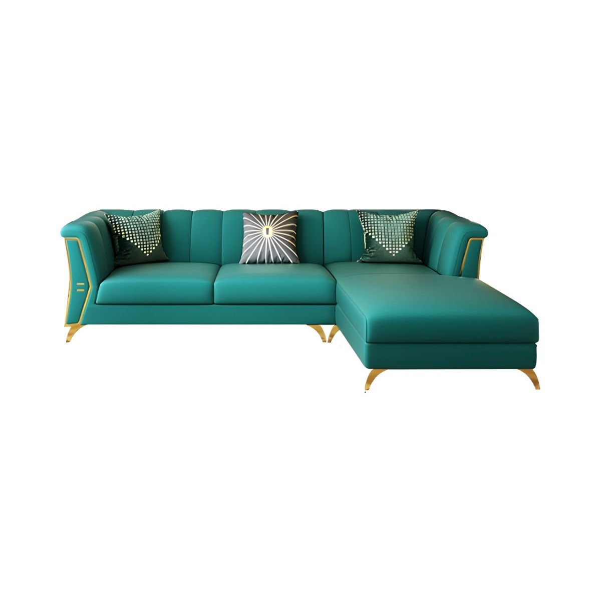 Glam Style Nappa Sectional Sofa with Brass Legs and Channel Back Design - 105.5"L x 71"W x 31"H Nappa Right
