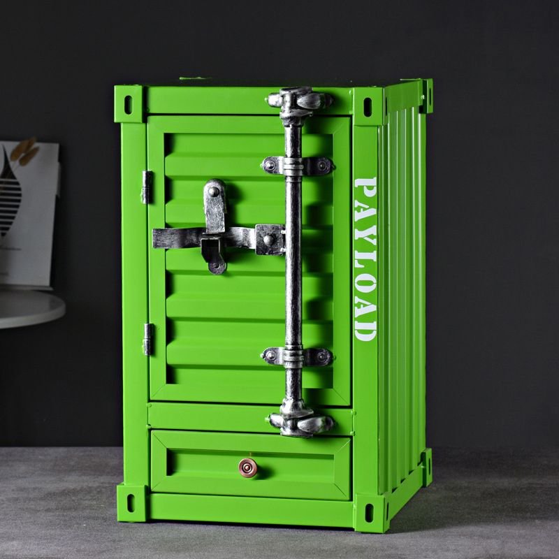Trendy Metal Left Bedside Cabinet Nightstand with 2 Shelves, 1 Drawer and 1 Cabinet, Fruit Green, 12"L x 12"W x 20"H