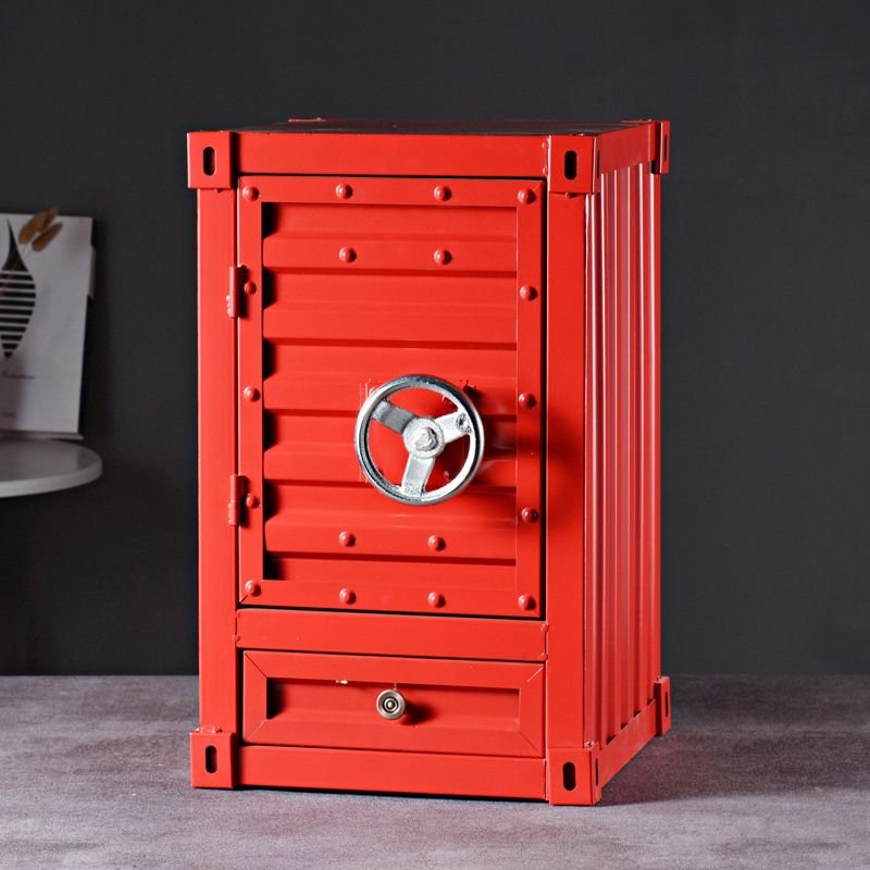 1 Drawer & 2 Shelves & 1 Cabinet Modern Red Metal Left Bedside Cabinet Nightstand, 12"L x 12"W x 20"H