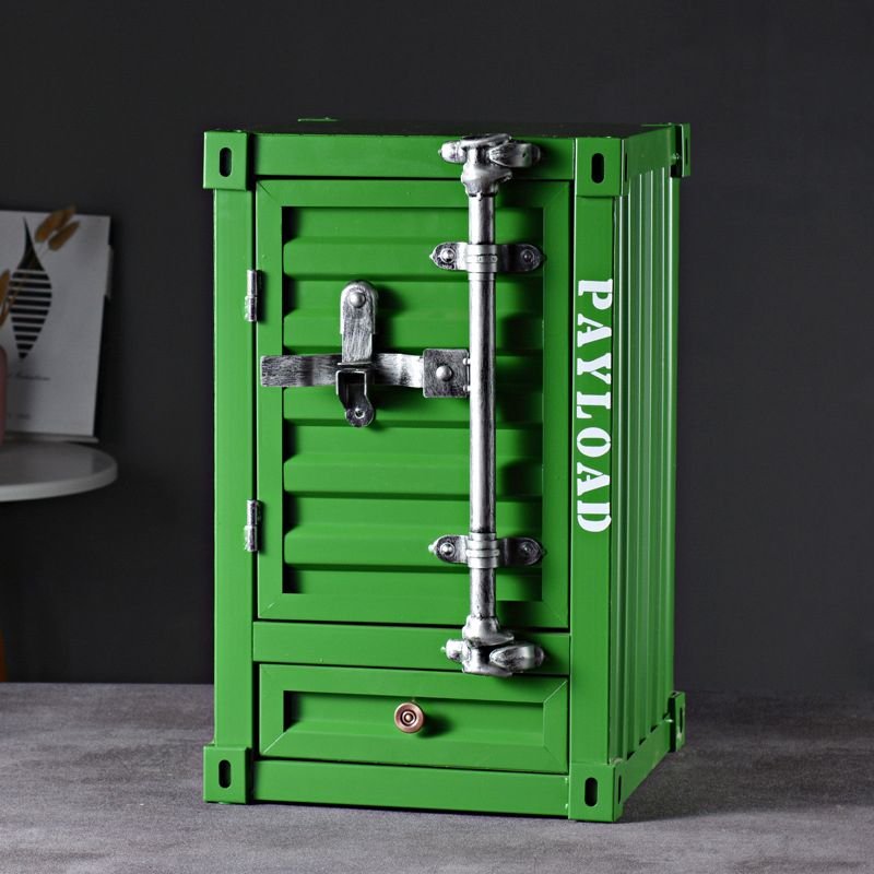 1 Drawer & 2 Shelves & 1 Cabinet Simple Green Metal Left Bedside Cabinet Nightstand, 12"L x 12"W x 20"H