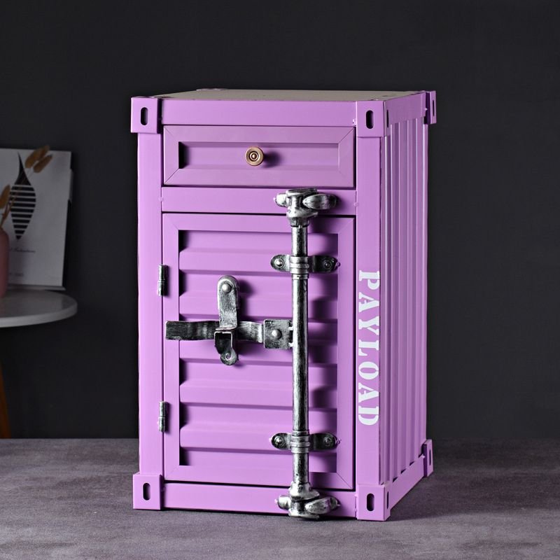 1 Drawer & 2 Shelves & 1 Cabinet Simplistic Purple Metal Left Bedside Cabinet Nightstand, 12"L x 12"W x 20"H