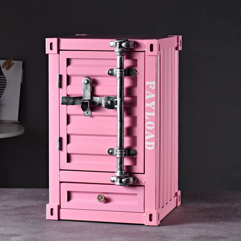 1 Drawer & 2 Shelves & 1 Cabinet Organic Modern Pink Metal Left Bedside Cabinet Nightstand, 12"L x 12"W x 20"H