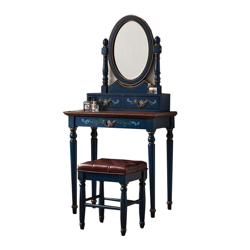 Classicist Birch Wood Flooring Vanity in Sleeping Quarters with Coated Finish, Push-Pull, Non-Floating, and Tabletop Storage, Makeup Vanity & Stools, Blue, 31"L x 16"W x 61"H