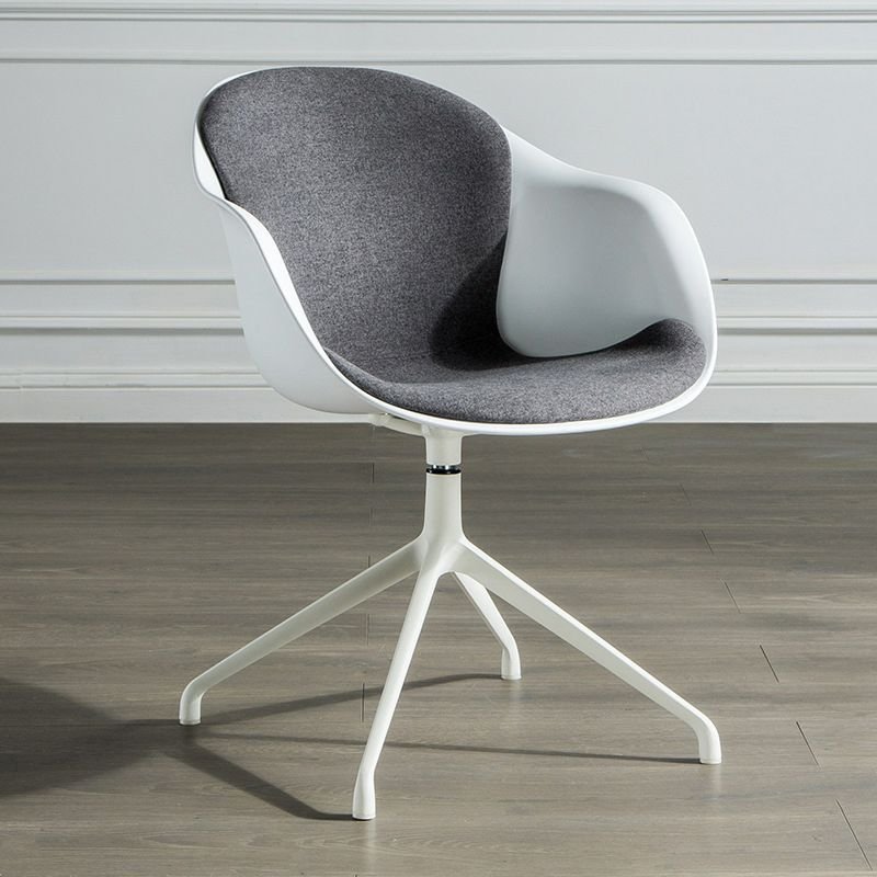 Art Deco Ergonomic Upholstered Waterfall Seat Office Chairs in Dove Grey with Arms, Dark Gray, Casters Not Included, White