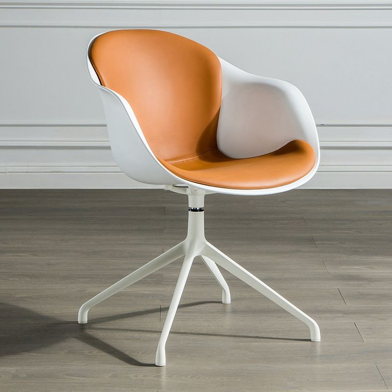 Minimalist Ergonomic Upholstered Waterfall Seat Office Desk Chairs in Orange with Arms, Orange, Casters Not Included, White