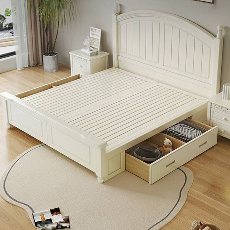 Casual Chalky Wood Wood Bed with Leg, 47"W x 79"L, Pull-Out Storage