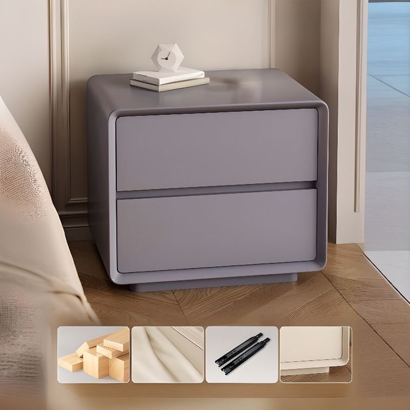 2 Tiers Organic Modern Neutral Grey Pleather Drawer Storage Bedside Table, Pine, 20"L x 16"W x 20"H