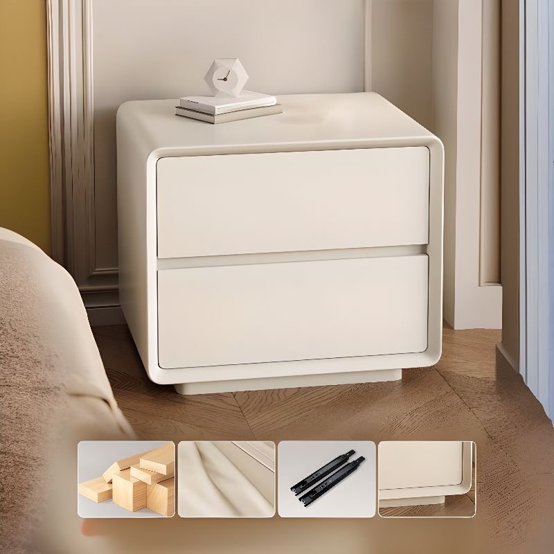 2 Tiers Casual Synthetic Leather Nightstand With Drawer Storage, Cream, Manufactured Wood, 18"L x 16"W x 20"H