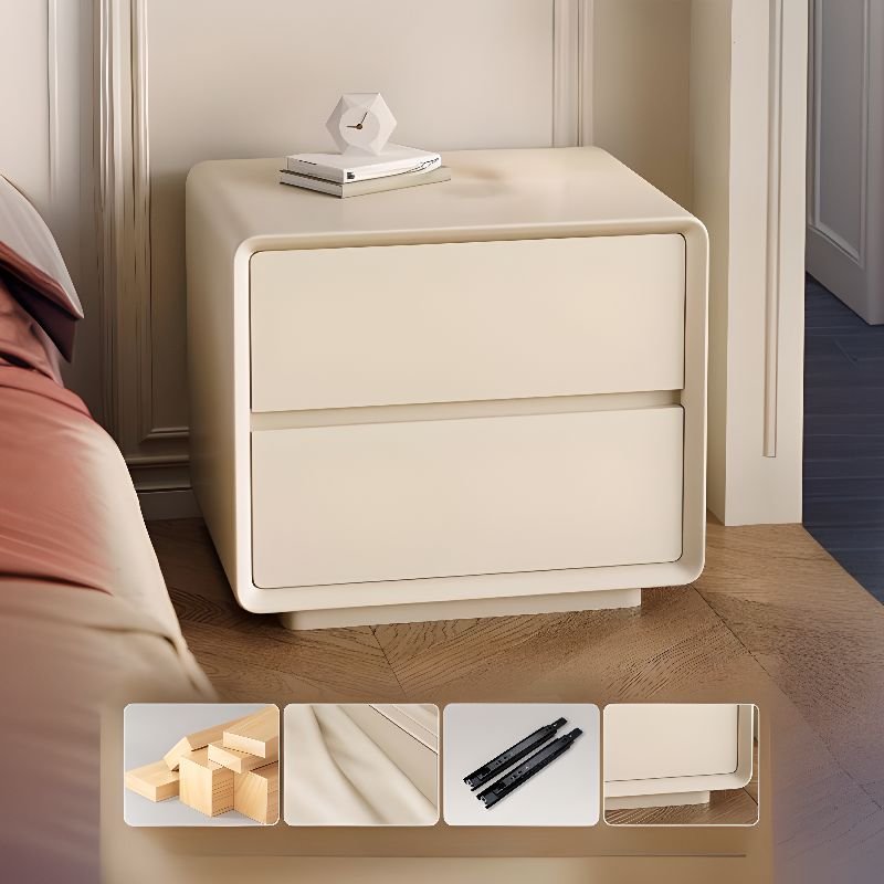 2 Tiers Casual Synthetic Leather Nightstand With Drawer Storage, Beige, Manufactured Wood, 18"L x 16"W x 20"H