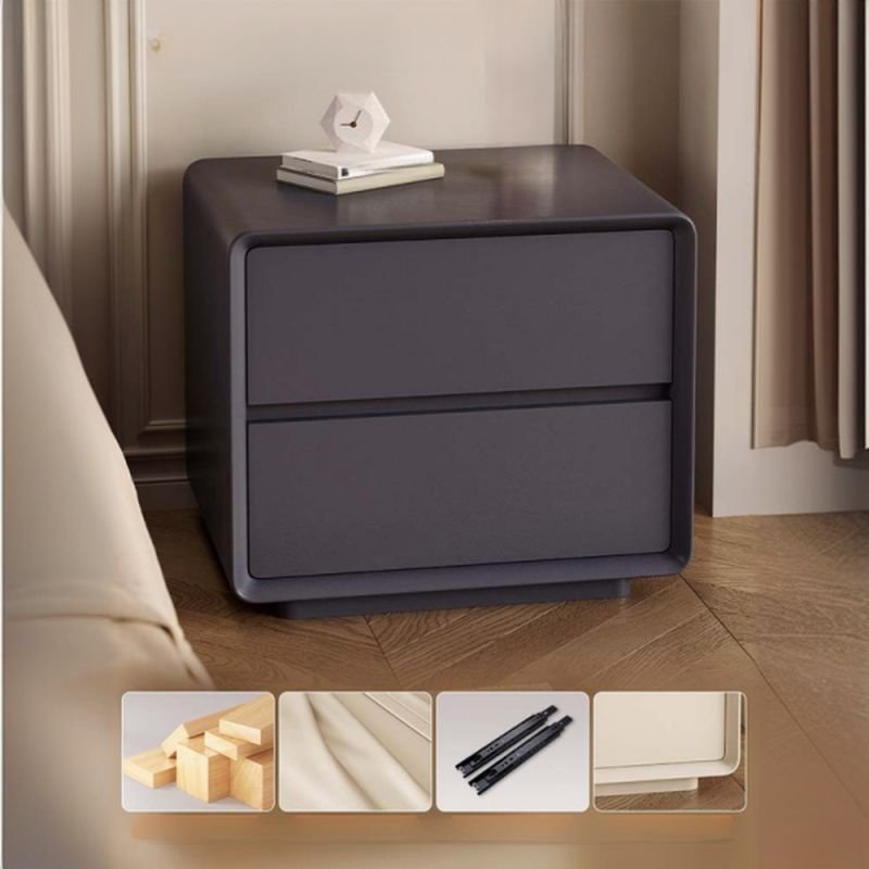 2 Tiers Stylish Artificial Leather Nightstand With Drawer Organization, Dark Gray, Pine, 18"L x 16"W x 20"H