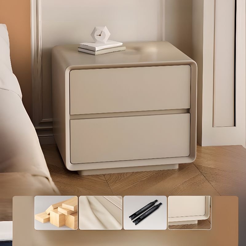 2 Tiers Stylish Pleather Drawer Storage Bedside Table, Khaki, Pine, 16"L x 16"W x 20"H