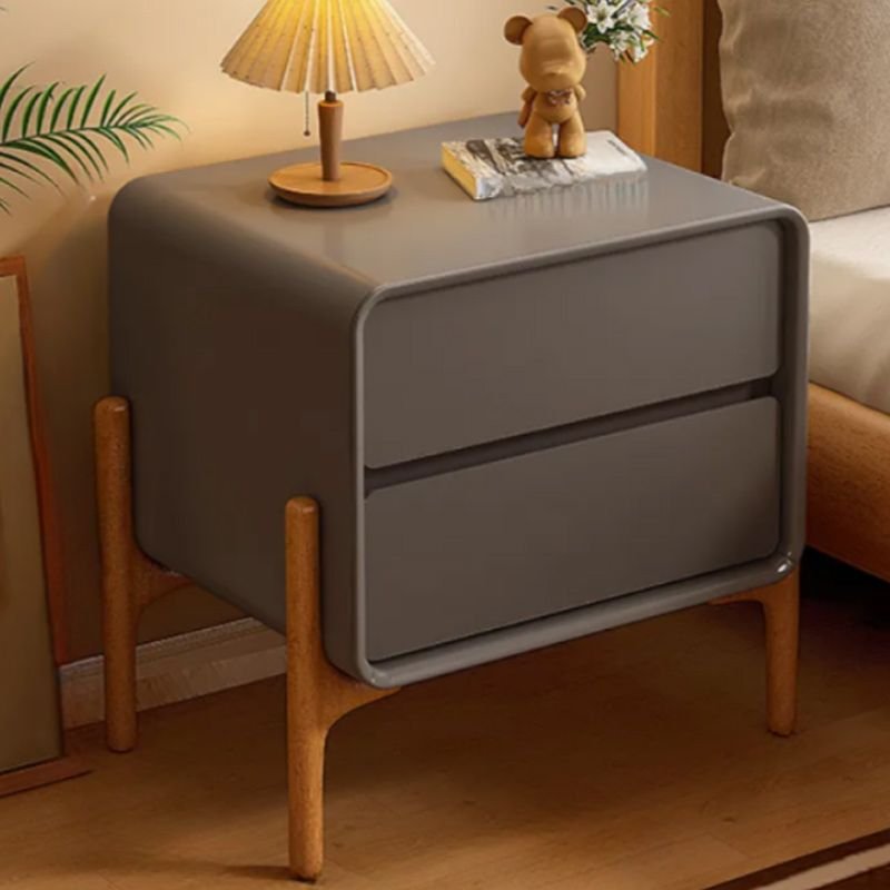 2 Drawers Casual Vinyl Leather Drawer Storage Nightstand with Leg, Dark Gray, 16"L x 16"W x 20"H