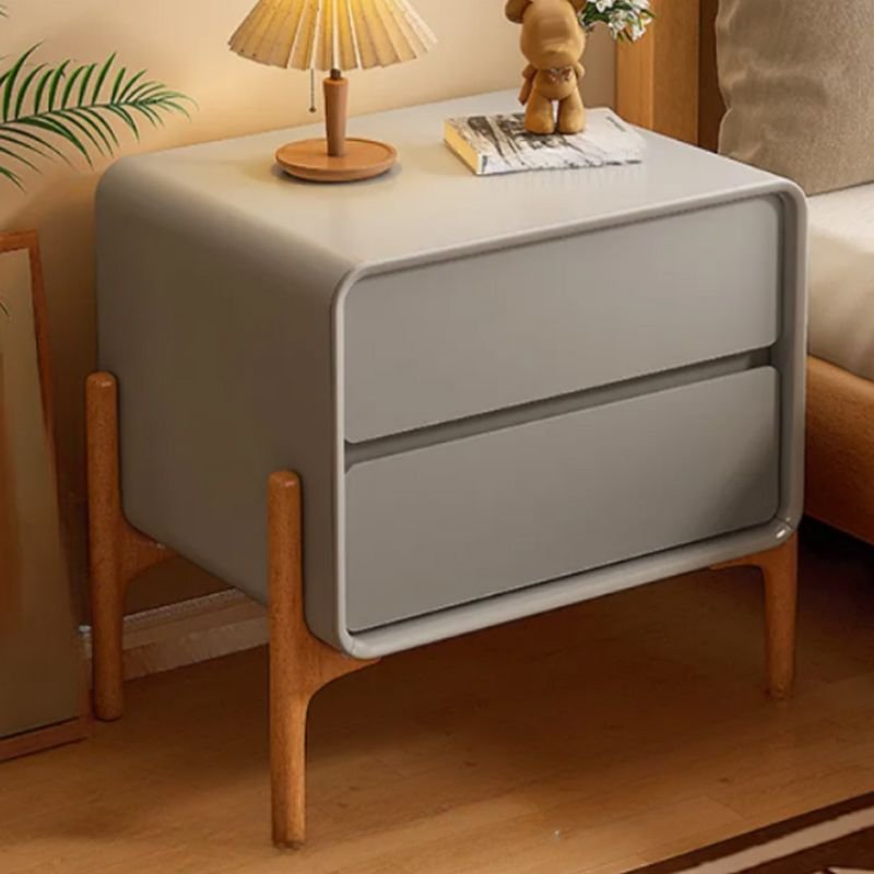 2 Drawers Minimalist Pleather Drawer Storage Bedside Table with Leg, Light Gray, 18"L x 16"W x 20"H