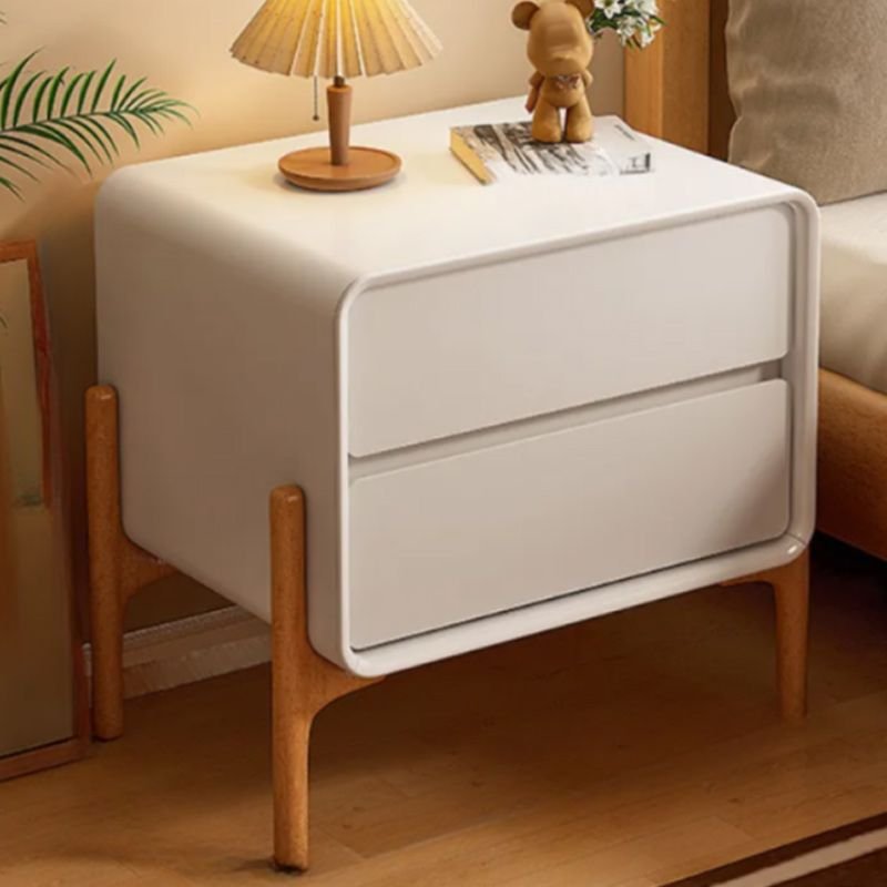 2 Drawers Minimalist Pleather Drawer Storage Bedside Table with Leg, Off-White, 18"L x 16"W x 20"H
