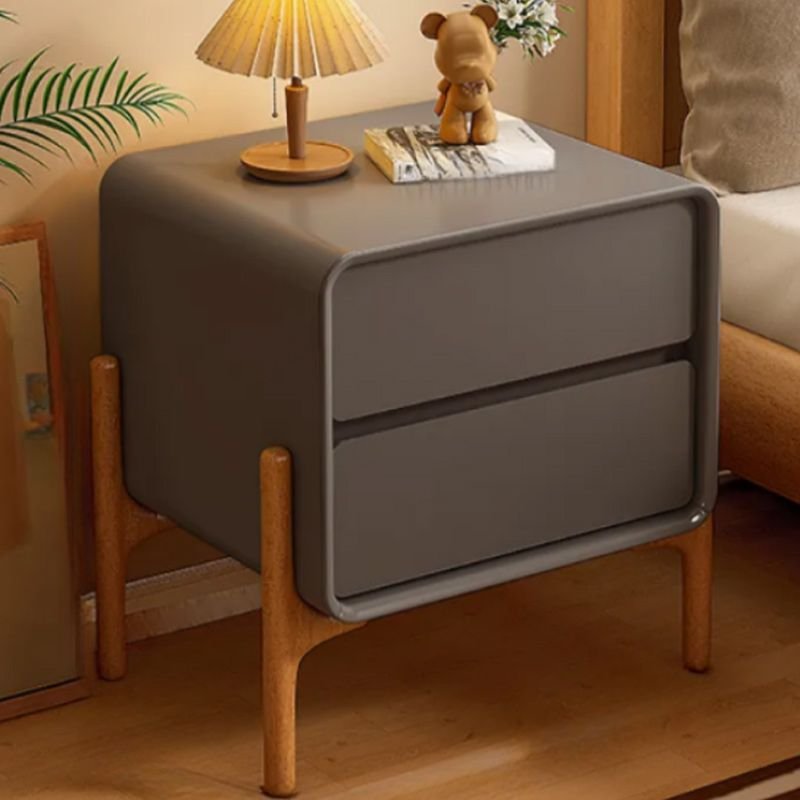 2 Drawers Contemporary Leatherette Nightstand With Drawer Organization with Leg, Dark Gray, 14"L x 16"W x 20"H