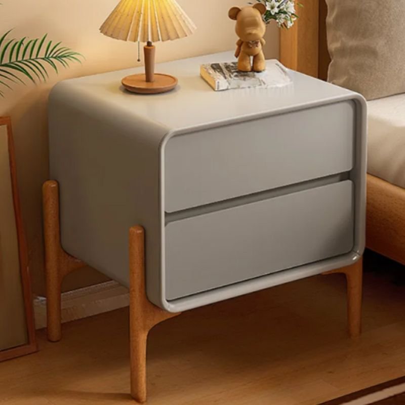 2 Drawers Casual Vinyl Leather Drawer Storage Nightstand with Leg, Light Gray, 16"L x 16"W x 20"H