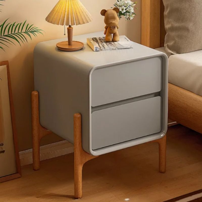 2 Drawers Modern Simple Style Vinyl Leather Drawer Storage Nightstand with Leg, Light Gray, 10"L x 16"W x 20"H