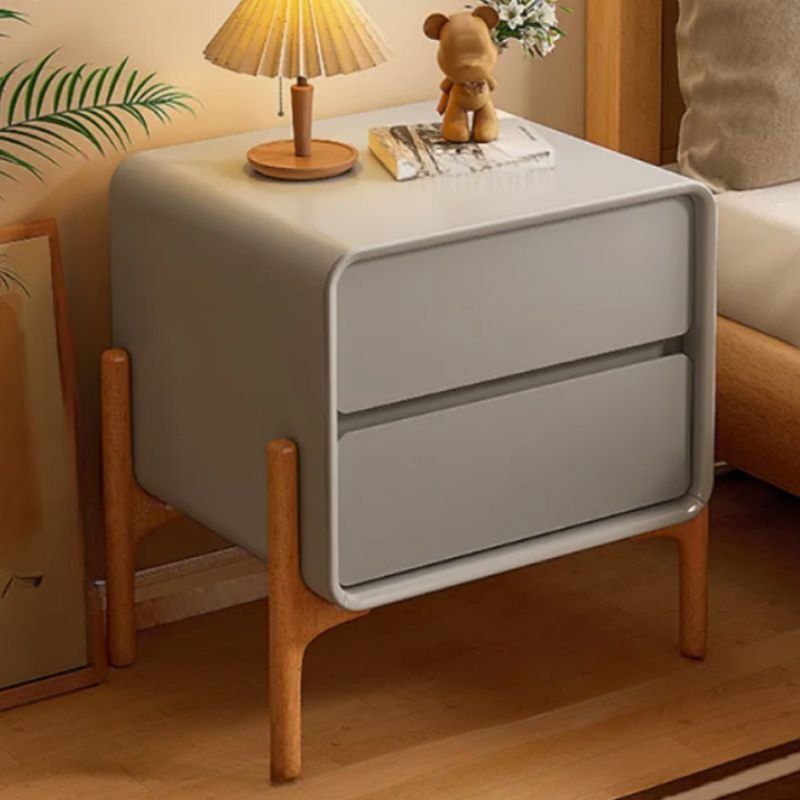 2 Drawers Contemporary Leatherette Nightstand With Drawer Organization with Leg, Light Gray, 14"L x 16"W x 20"H