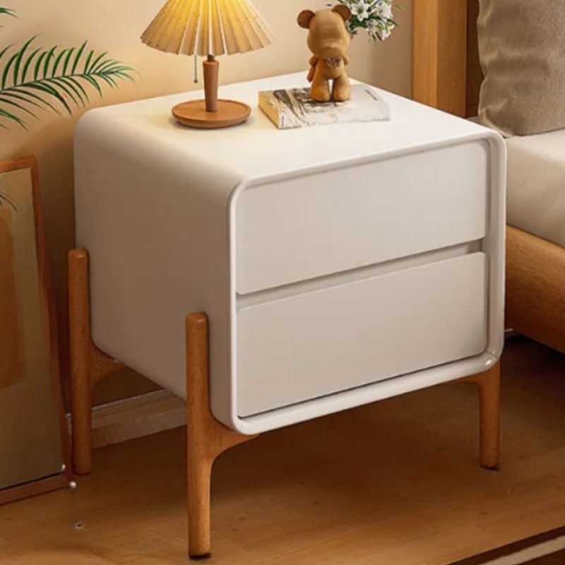 2 Drawers Contemporary Leatherette Nightstand With Drawer Organization with Leg, Off-White, 14"L x 16"W x 20"H
