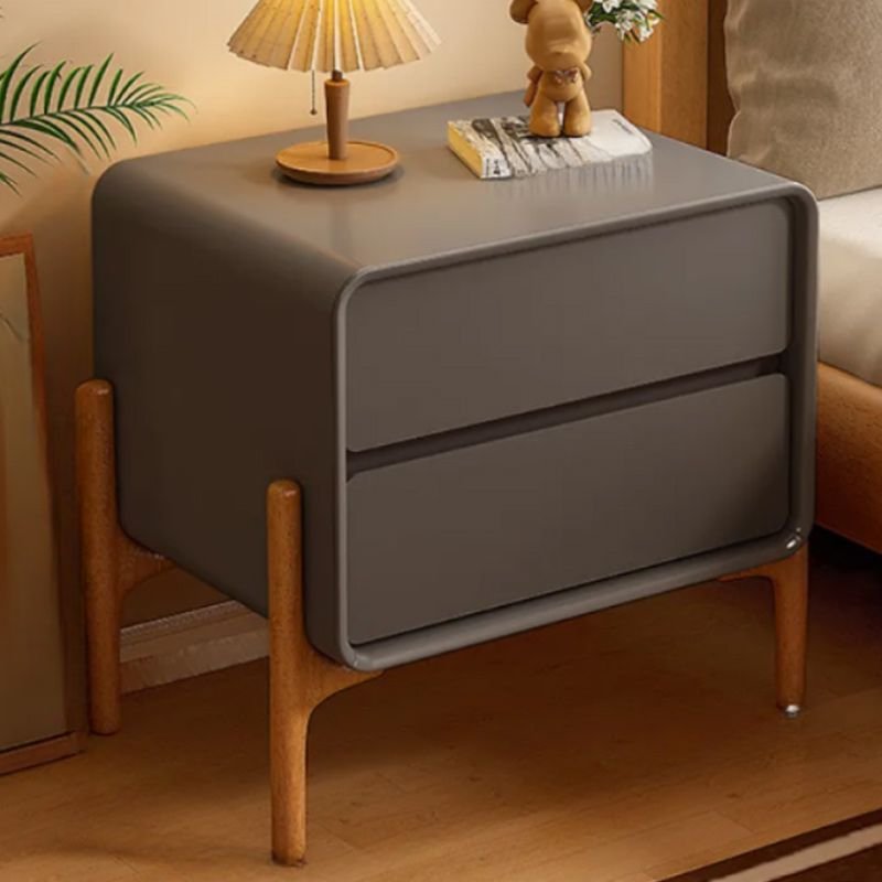 2 Drawers Minimalist Pleather Drawer Storage Bedside Table with Leg, Dark Gray, 18"L x 16"W x 20"H