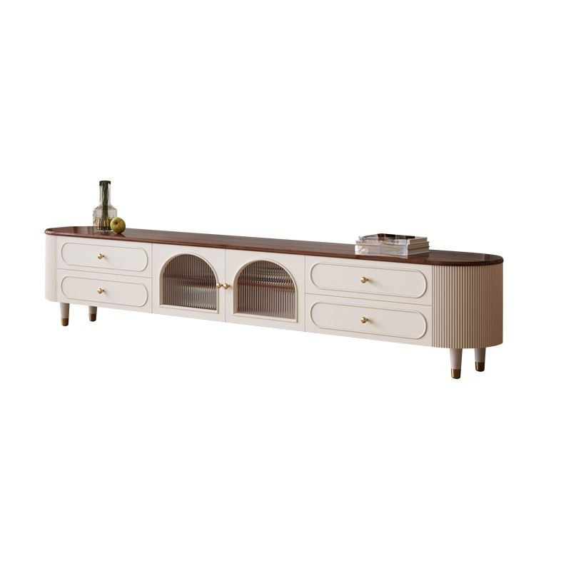 Contemporary Unfinished Color TV Stand in Lumber with Closet and 4-Drawer, 94.5"L x 16"W x 19"H