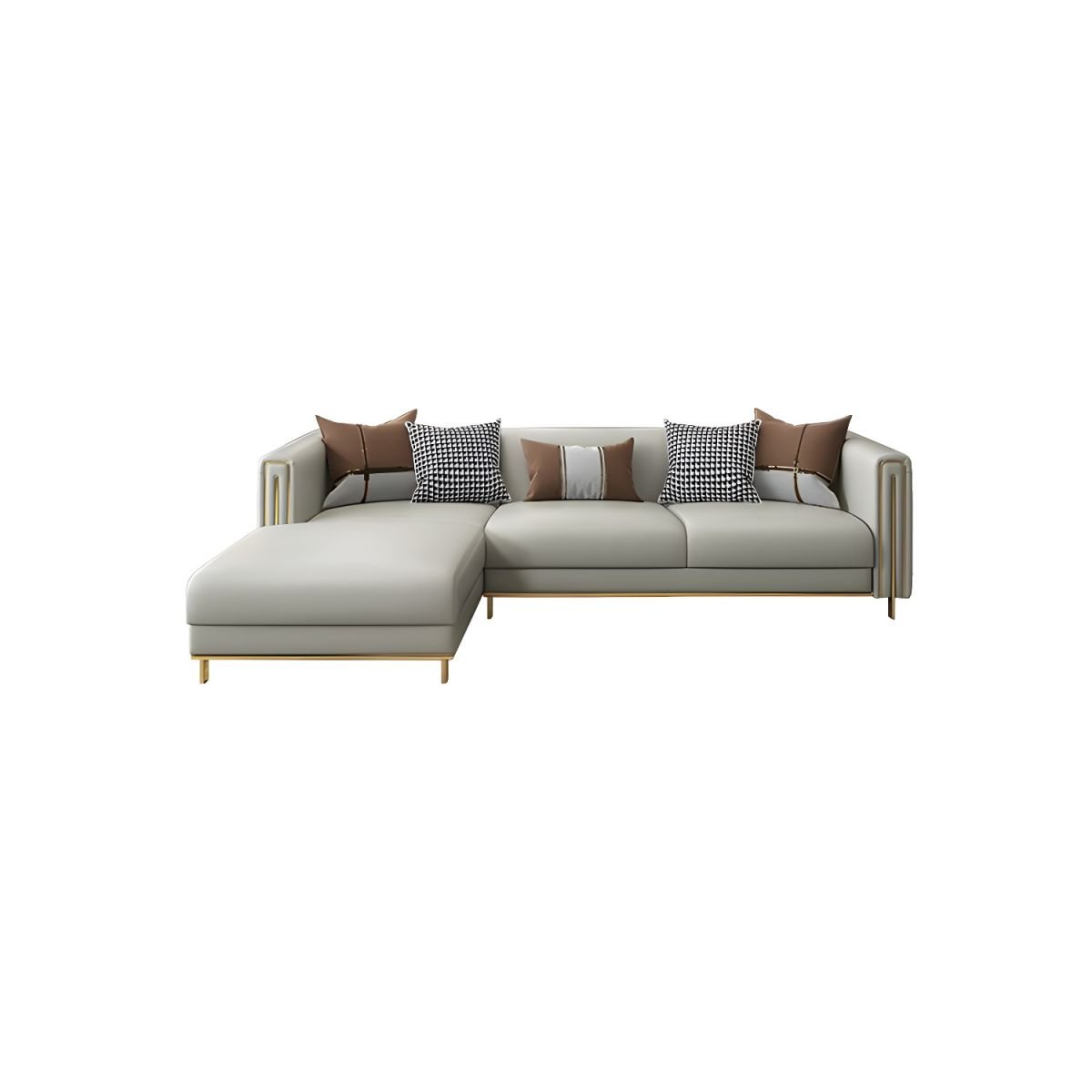 Beige Glam L-Shape Wooden Nappa Sofa Chaise with Square Arm, 26' Length - Left Nappa 94"L x 67"W x 29"H