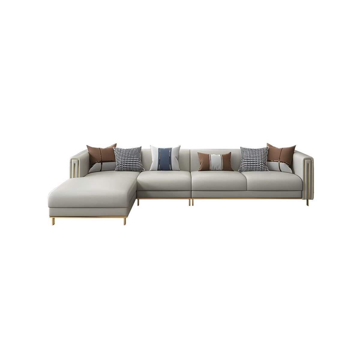 Beige Glam L-Shape Wooden Nappa Sofa Chaise with Square Arm, 26' Length - Left Nappa 120"L x 67"W x 29"H