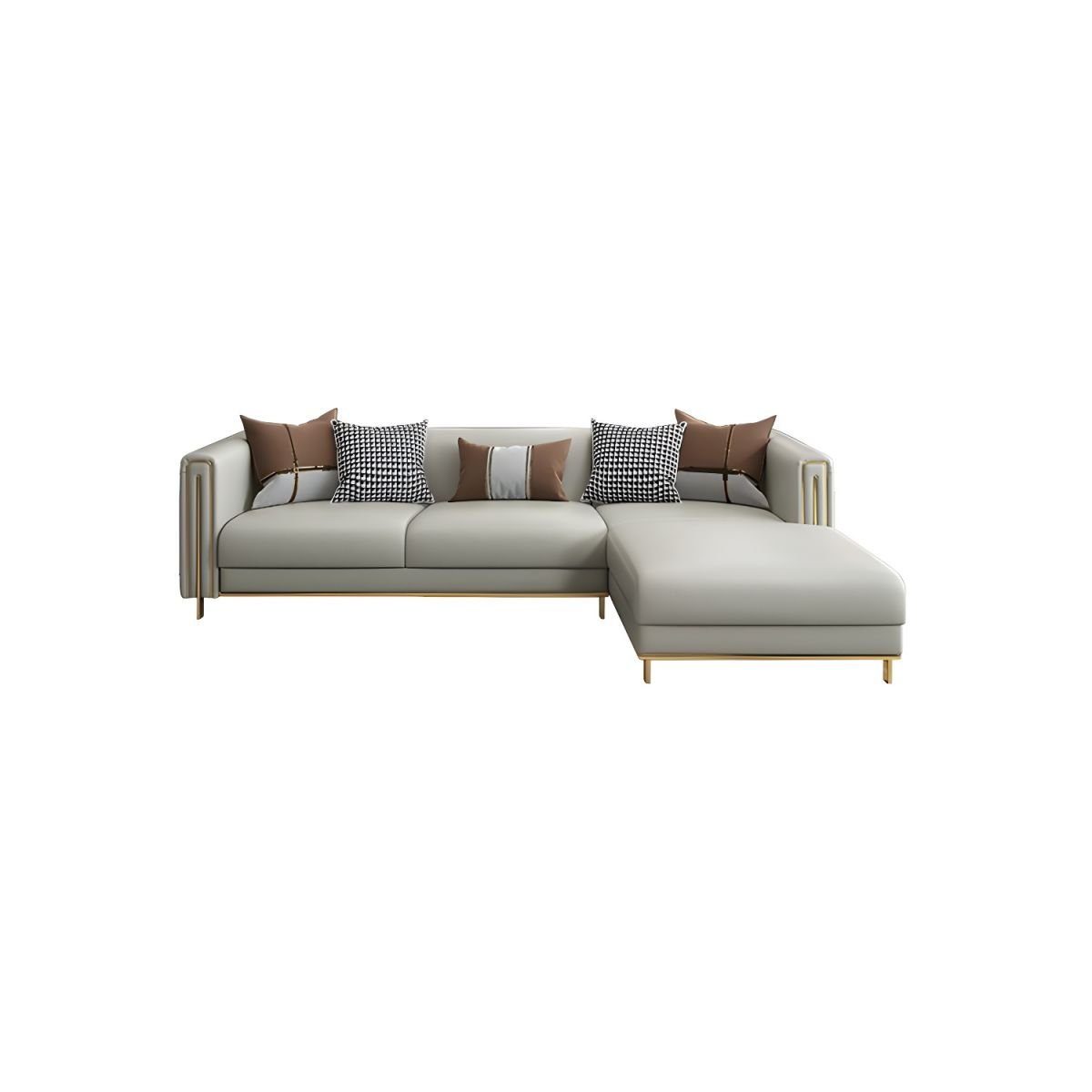 Beige Glam L-Shape Wooden Nappa Sofa Chaise with Square Arm, 26' Length - Right Nappa 94"L x 67"W x 29"H