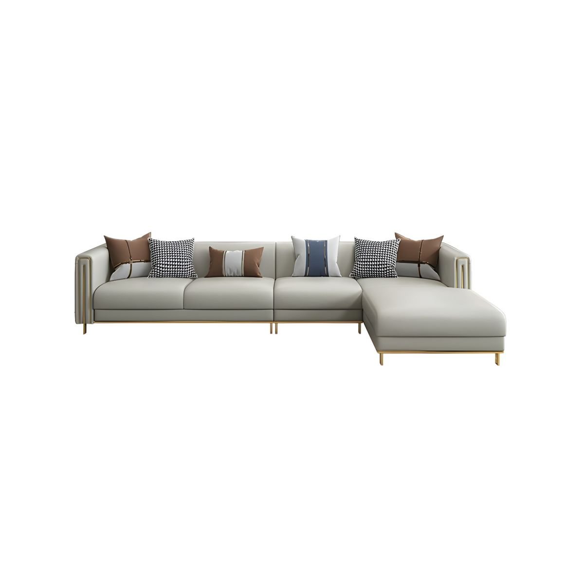 Beige Glam L-Shape Wooden Nappa Sofa Chaise with Square Arm, 26' Length - Right Nappa 120"L x 67"W x 29"H