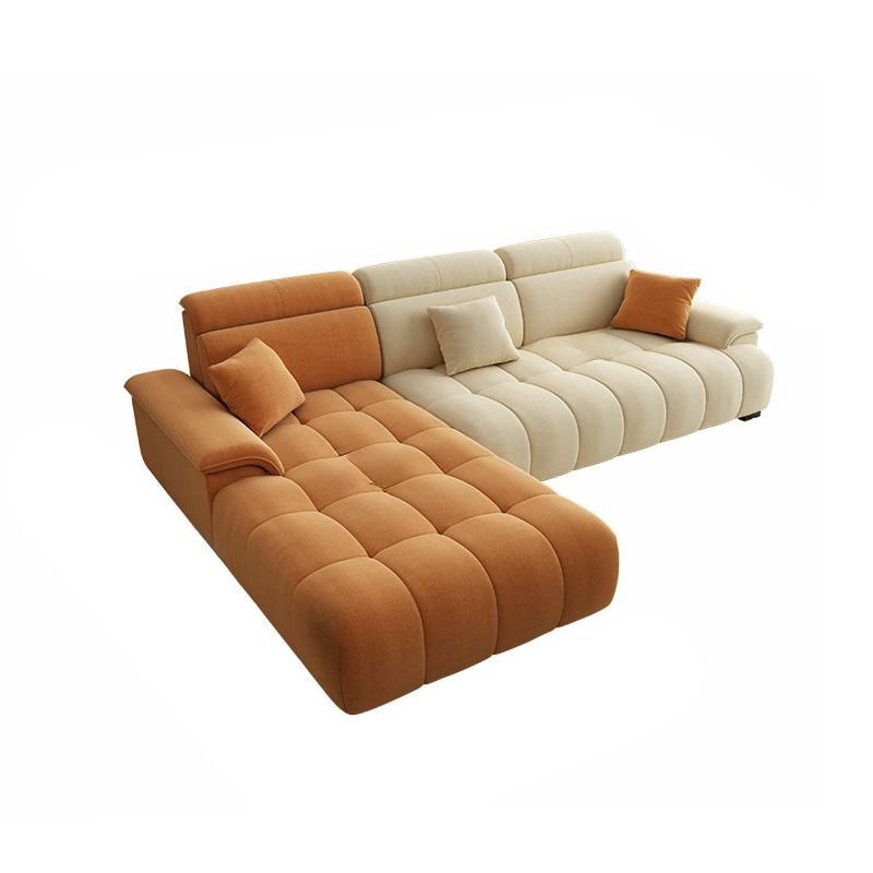 L-Shape Orange Tufted Pine Left Sofa Recliner, Abrasive Cloth, 110"L x 71"W x 37"H