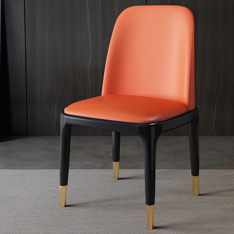 Dining Room Armless Chair with Sturdy Build, Art Deco Style, Rubberwood, Polyurethane Upholstery, and Solid Back Panel, Orange, Black/ Gold