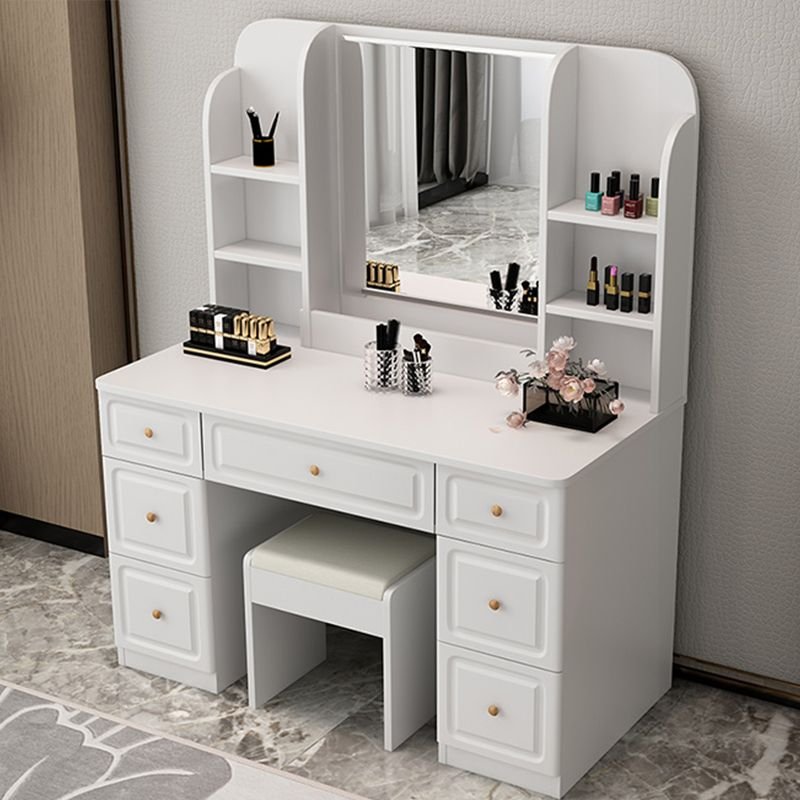 7 Drawers Manufactured Wood Push-Pull Floor Vanity with Tabletop Storage, for Bedroom, No Suspended, Makeup Vanity & Stools, 47.2"L x 15.7"W x 59.8"H