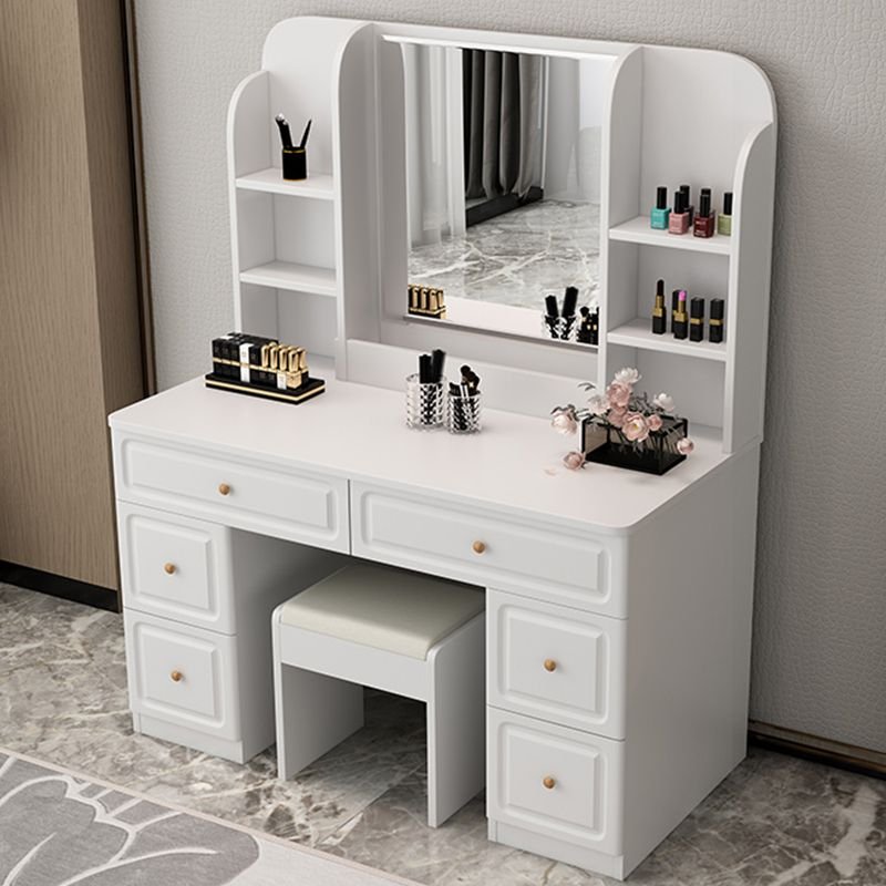 Bedroom Use Composite Wood Push-Pull Floor Vanity with Tabletop Storage, No Suspended, Makeup Vanity & Stools, 39"L x 16"W x 60"H