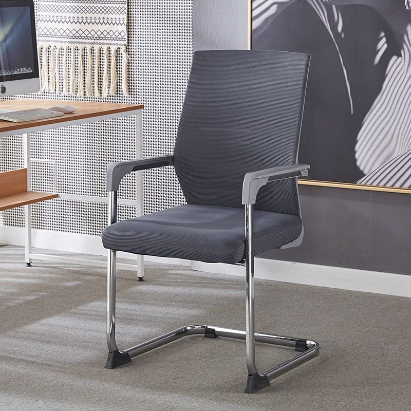 Minimalist Ergonomic Lumbar Support Dove Grey Upholstered Cantilever Task Chair with Fixed Arms, Grey