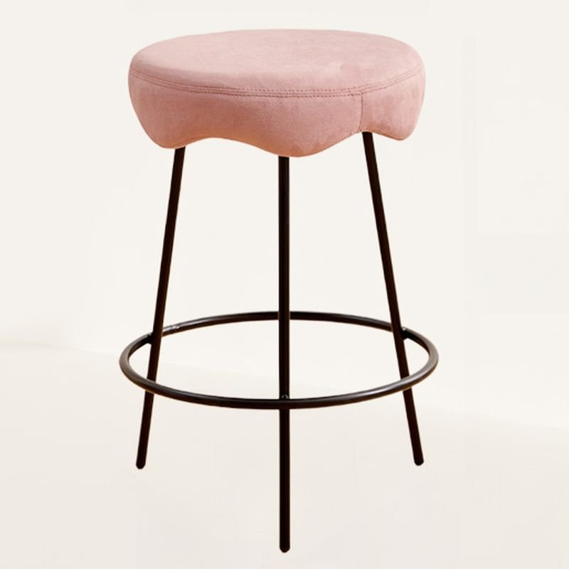 Round Contemporary Rose Upholstery Bar Stools with Foot Pedestal, Counter Stool(26"H), Black, Pink
