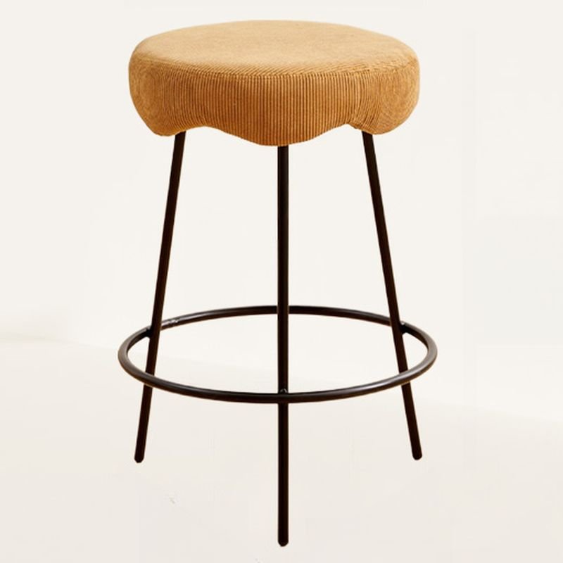 Round Minimalist Light Yellow Upholstered Bar Stools with Foot Support, Counter Stool(26"H), Black, Yellow