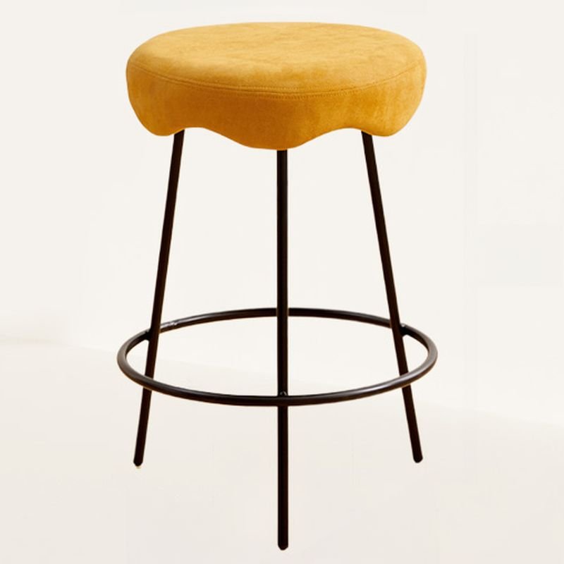 Round Top Nordic Butter Color Soft Seating Pub Stool with Leg Rest, Counter Stool(26"H), Black, Light Yellow