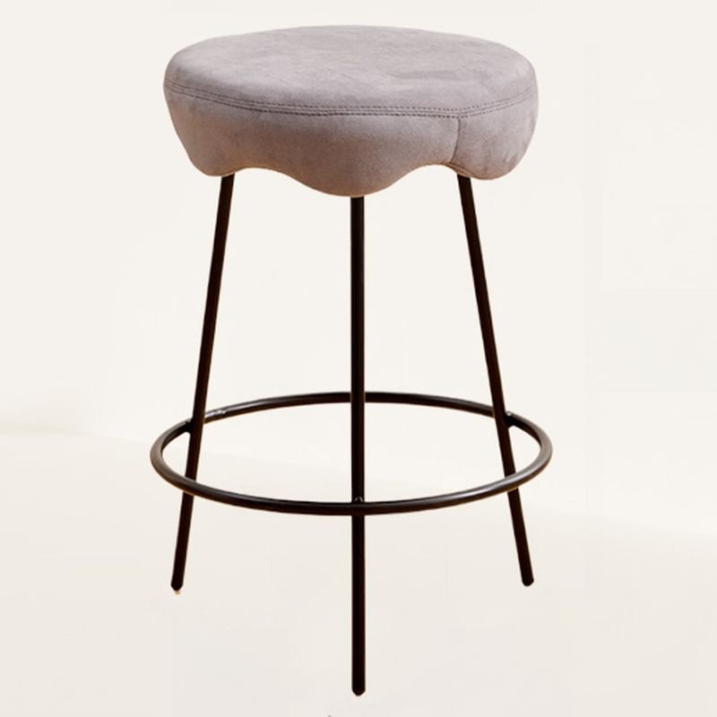 Round Minimalist Gray Upholstered Bistro Stool with Foot Support, Counter Stool(26"H), Black, Grey