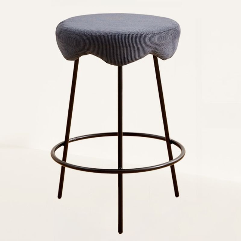 Round Scandinavian Cerulean Upholstered Pub Stool with Foot Support, Counter Stool(26"H), Black, Dark Blue
