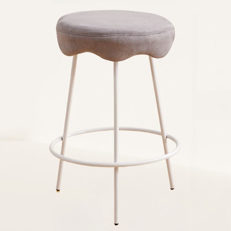Round Contemporary Gray Upholstery Pub Stool with Foot Pedestal, Counter Stool(26"H), White, Grey