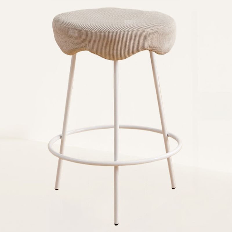 Round Minimalist Gray Upholstered Pub Stool with Foot Support, Counter Stool(26"H), White, Light Gray