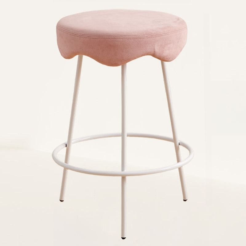 Round Scandinavian Peony Upholstered Bistro Stool with Foot Support, Counter Stool(26"H), White, Pink