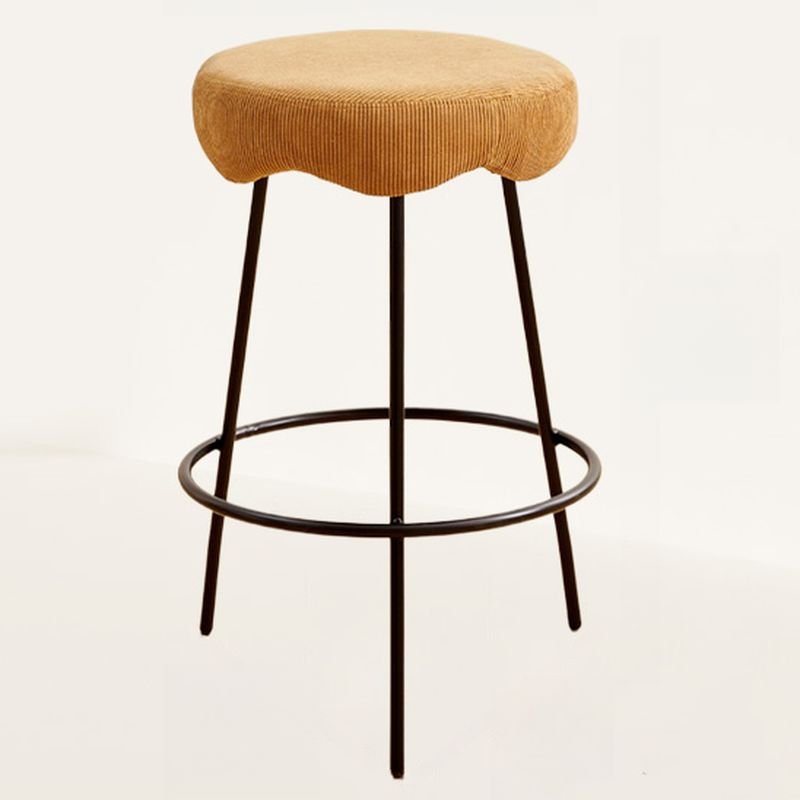 Round Scandinavian Lemon Color Upholstered Bistro Stool with Foot Support, Bar Stool(30"H), Black, Yellow