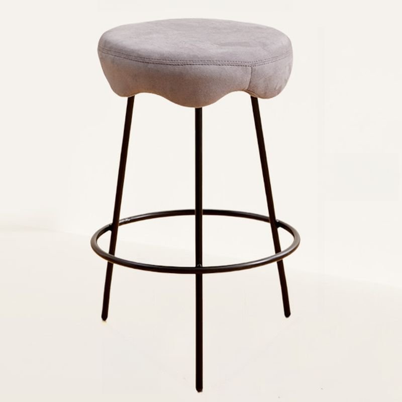 Round Scandinavian Gray Upholstered Pub Stool with Foot Support, Bar Stool(30"H), Black, Grey
