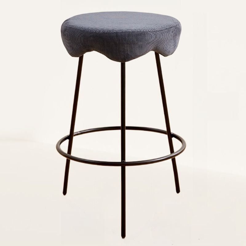 Round Minimalist Navy Blue Upholstered Bar Stools with Foot Support, Bar Stool(30"H), Black, Dark Blue