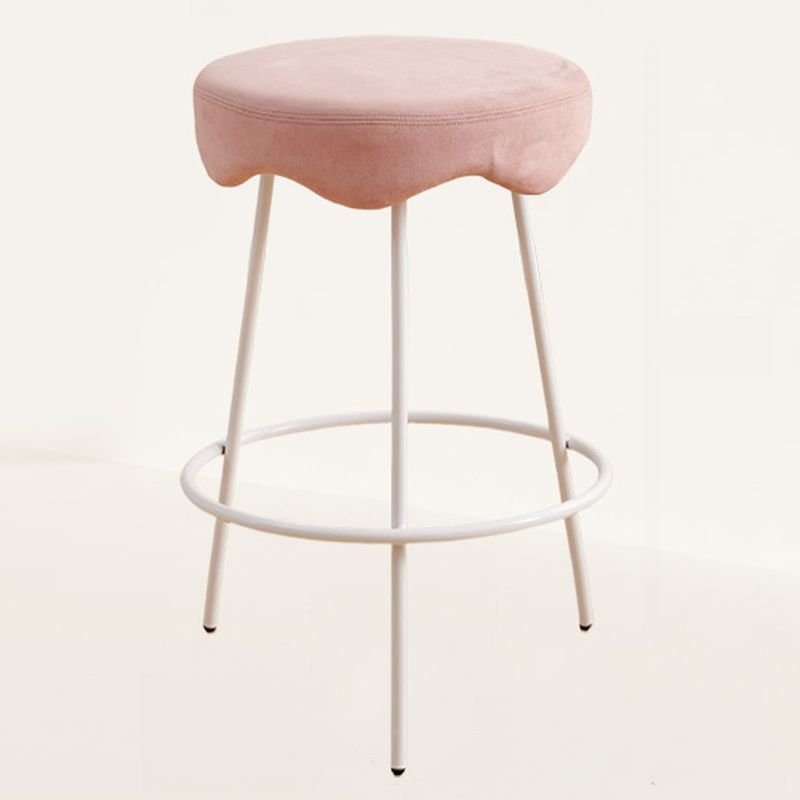 Round Minimalist Carnation Upholstered Pub Stool with Foot Support, Bar Stool(30"H), White, Pink