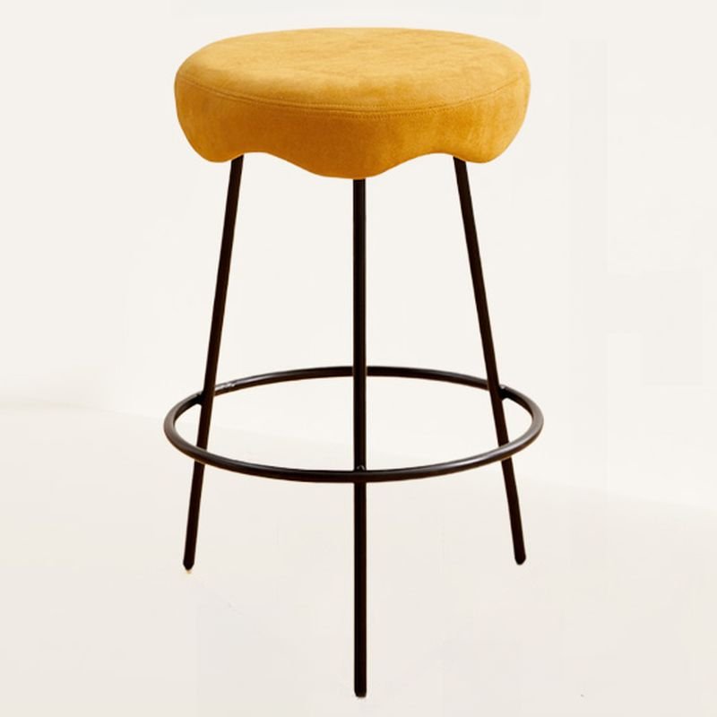 Round Top Simplistic Butter Color Soft Seating Bar Stools with Leg Rest, Bar Stool(30"H), Black, Light Yellow
